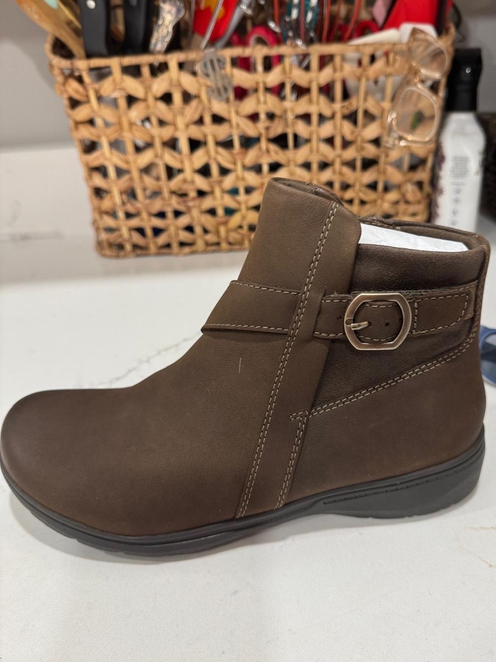 Clarks Kids Brown Ankle Boot with Buckle Accent